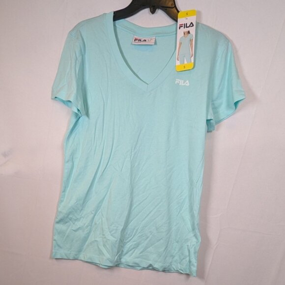 NWT FILA Women's Activewear Cotton V-neck short-sleeved top Green Mint, size S - Picture 2 of 5